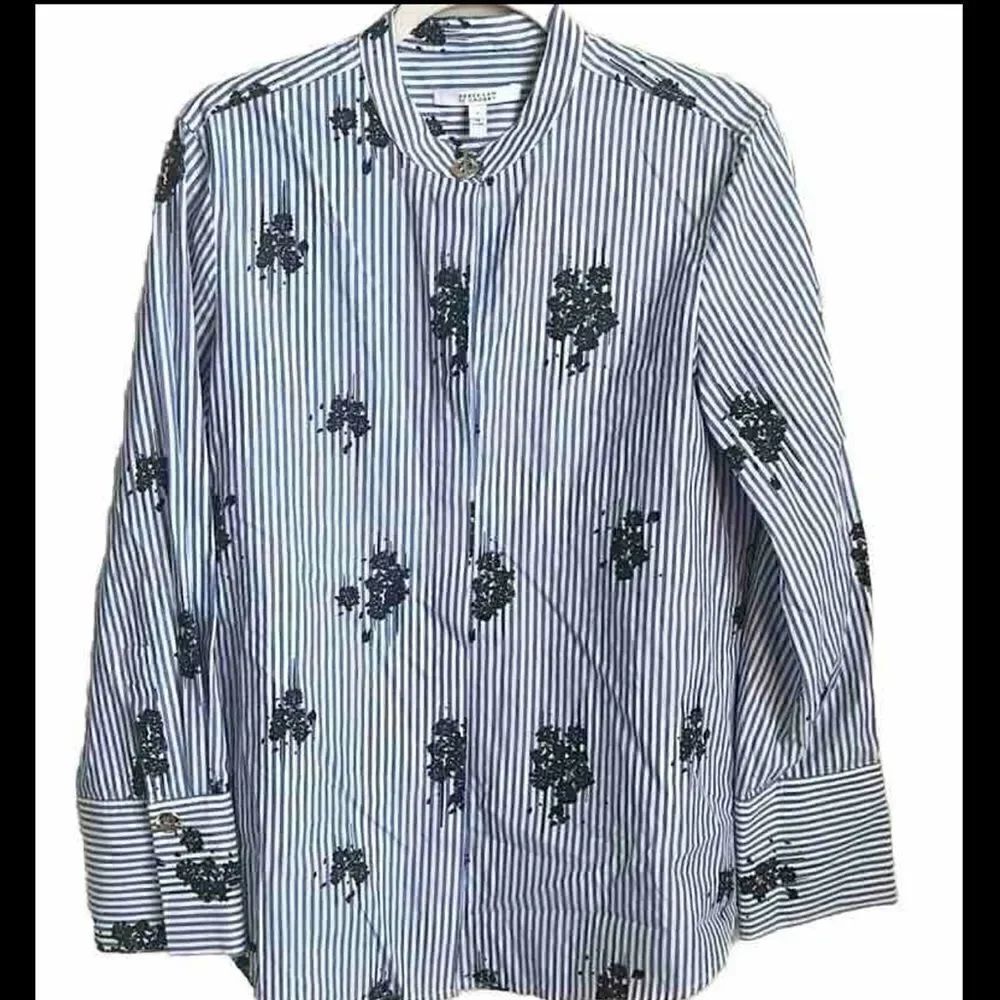 Derek Lam 10 Crosby Striped Mock Neck Button Up Top 8